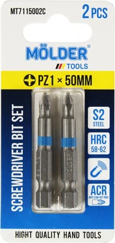 Насадка для отвертки PZ1 50мм. (Molder Tools) 2шт. цветная маркировка S2 (бита) (MT7115002C)