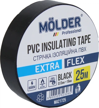 Изолента огнестойкая (Molder) 25м черная (MA21725)