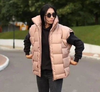 Жилетка женская безрукавка зефирка оверсайз модная молодежная one size беж