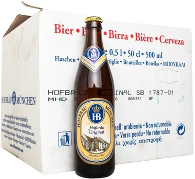 Упаковка пива Hofbrau Original світле фільтроване 5.1% 0.5 л х 20 шт (4005686001095_4005686901098)