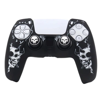 Защитный силиконовый чехол Devil (Black/White) для геймпада Sony DualSense PS5 + накладки на стики