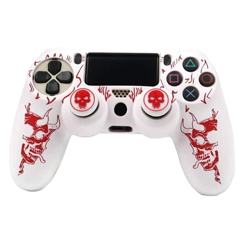Защитный силиконовый чехол Devil (White/Red) для геймпада Sony DualShock (PS4) + накладки на стики