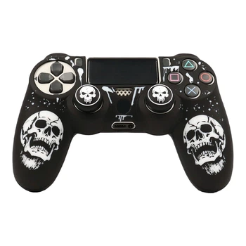 Защитный силиконовый чехол Scull (Black/White) для геймпада Sony DualShock (PS4) + накладки на стики