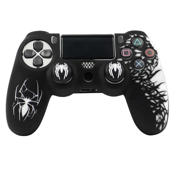 Защитный силиконовый чехол Marvel`s Spider Man (Black/White) для геймпада Sony DualShock (PS4) + накладки на стики