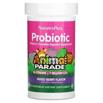 NaturesPlus, пробіотик, дитяча жувальна травна добавка, ягідне асорті, 7 млрд КОЕ, 30 жувальних таб
