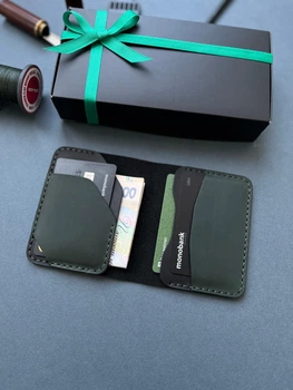 EDC- кошелек черный + темно зеленый из натуральной кожи (в подарочной упаковке)