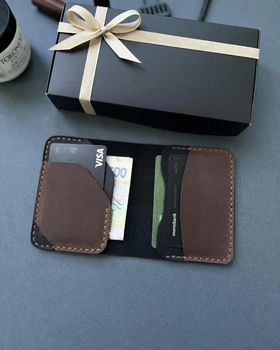 EDC- кошелек черный + коричневый из натуральной кожи (в подарочной упаковке)