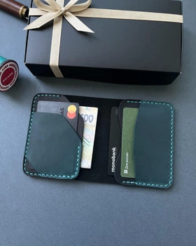EDC- кошелек черный + бирюзовый из натуральной кожи (в подарочной упаковке)