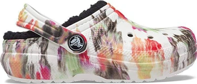 Сабо Crocs Classic Tie-Dye Lined Clog утепленні колір білий з чорним крокси на хутрі домашні тапки розмір 36-37