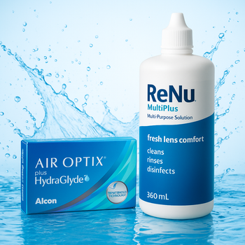 Комплект контактных линз Air Optix HydraGlyde (3 шт) + раствор ReNu MultiPlus 360 мл