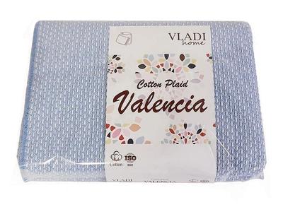 Плед хлопковый Vladi - Валенсия №13 Boucle бело-серо-голубой 170x210 двуспальный