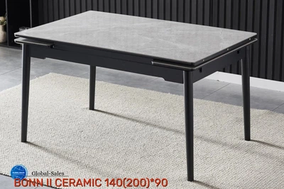Стіл BONN II CERAMIC 140(200)*90 сірий глянець/чорний каркас