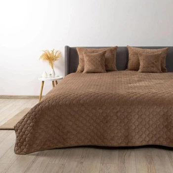 Покрывало на кровать VELOUR King Size 260х240 см Ромб круглый однотонный Капучино