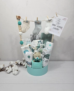 Букет подарков для малышей с пледом пеленками и аксессуарами a.l.babybox Морские жители 2