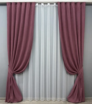 Комплект штор VR-Textil Микровелюр Petek 100х270 2шт и Тюль 400х270 1490ш-1153т Пурпурный с белым 71-034/2