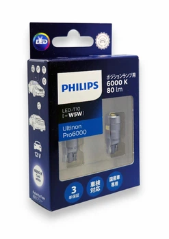 Комплект светодиодных ламп PHILIPS W5W T10 Ultinon Pro6000 LED T10 (W5W) 12В 11961U60CWX2 (01256)