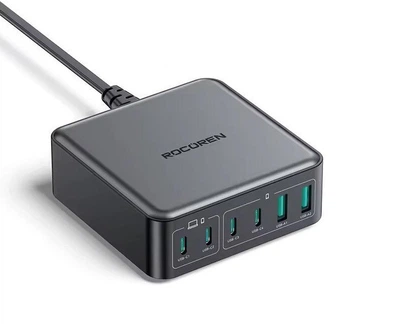 Зарядное устройство - адаптер питания Rocoren 200W GaN 0242 2U+4C черное вилка США (US plug)