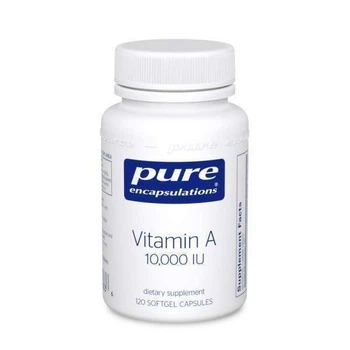 Вітамін A, Vitamin A, Pure Encapsulations, з масла печінки тріски, підтримує імунне і клітинне здоров'я, зір, кістки, шкіру і репродуктивну функцію, 10,000 МО, 120 капсул