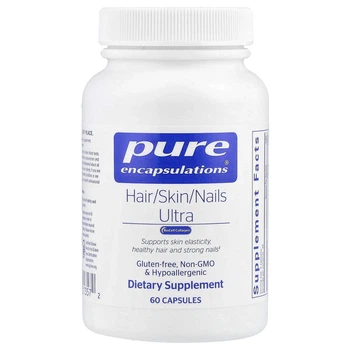Вітаміни для волосся, шкіри та нігтів, Hair/Skin/Nails Ultra, Pure Encapsulations, для колагену, проти старіння, кератину, антиоксидантів, зволоження шкіри, здоров'я, волосся та нігтів, 60 капсул