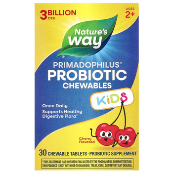 Пробіотики для дітей, Primadophilus® Kids Probiotic Chewable, для дітей від 2 років, з вишневим смаком, 3 млрд КУО, 30 жувальних таблеток