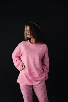 Лонгслів жіночий оверсайз двонитка з мармуровим ефектом Рожевий One Size XS-XL (LpMzx-2)