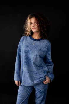 Лонгслив женский оверсайз двунитка с мраморным эффектом Голубой One Size 2XL-5XL (LpMzx-3)