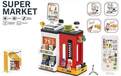 Игровой детский набор Супермаркет кассовый аппарат и продукты 47 предметов (668-148)