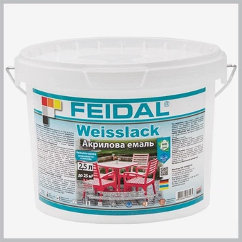 Эмаль акриловая Feidal Weisslack Бесцветная: база тонировки в темные цвета, шелковистый глянец 2.5 л