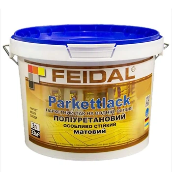 Лак матовый паркетный Feidal Acryl Parkettlack полиуретановый стойкий к истиранию для мебели, дверей 3 л