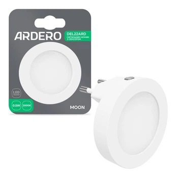 Светильник-ночник 0.5W в розетку Ardero с встроенным сенсором из пластика 3000K белого цвета IP20 DEL22ARD MOON