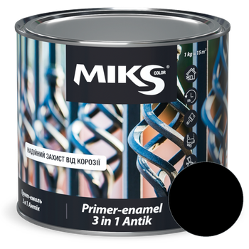 Грунт-емаль по металу антикорозійна Miks Color "3 в 1" антік чорна, 0,75л