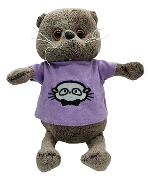 Мягкая игрушка Кот Басик в сиреневой футболке, 20 см