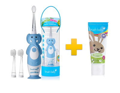Комплект Brush-Baby WildOnes Sonic (0-10 років) слон + Зубна паста Brush-Baby 0-3