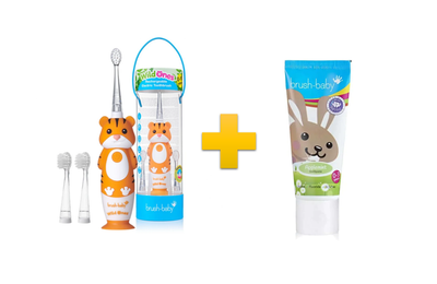 Комплект Brush-Baby WildOnes Sonic (0-10 років) тигр + Зубна паста Brush-Baby 0-3