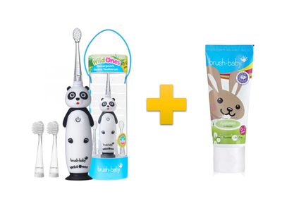 Комплект Brush-Baby WildOnes Sonic (0-10 років) панда + Зубна паста Brush-Baby 0-3