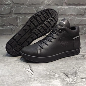 Зимние кожаные кроссовки на меху Diesel Pirate Black V1 42