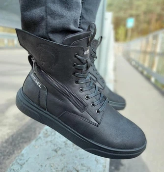 Зимние кожаные кроссовки на меху Diesel Black Wing V3 44