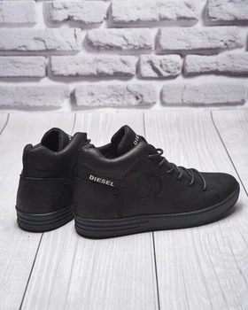 Зимние кожаные кроссовки на меху Diesel Pirate V2 Black 44