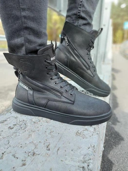 Зимові шкіряні кросівки на хутрі Diesel Black Wing V3 43