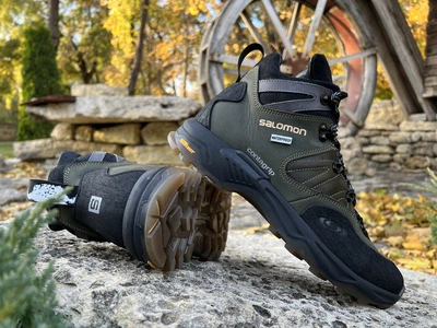 Спортивні шкіряні черевики, кросівки термо Salomon Contagrip Gore-Tex V1 Olive 42