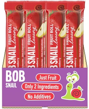 Упаковка фруктово-ягідних цукерок Bob Snail Fruit Roll Looong Натуральні Яблуко-полуниця 15 г х 30 шт (4820287102336)