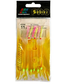 Самодур EOS SABIKI №11 6 крючков желтый/розовый, светонакопительная бусина (ставрида, сарган)