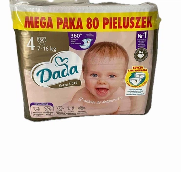 Дитячі підгузки Dada Extra Care розмір 4 (7-16кг) 80шт з кишенькою від протікань MEGAPAKA