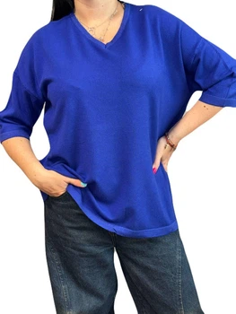 Джемпер з коротким рукавом, з декором з люрексу, One Size, синій