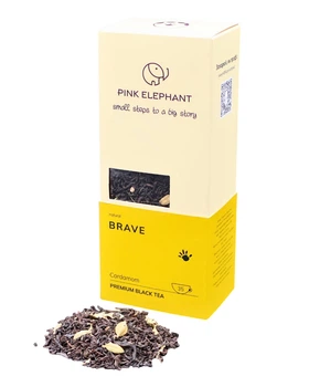 Чорний преміум чай Pink Elephant Brave із зеленим кардамоном, 70 г