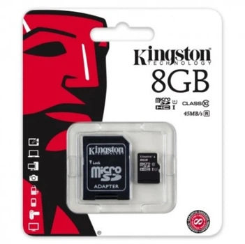 Карта пам'яті micro SD Kingston 8GB 10 class з адаптером