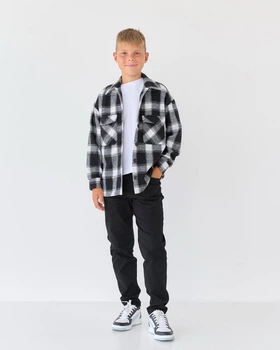 Теплая рубашка в клетку для мальчика Bosskids (2265чор) Рост 140 см Черный