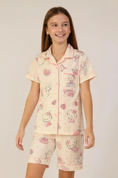 Піжама для дівчаток Hello Kitty: комплект (сорочка + шорти), кремова, 152-160см (10642)