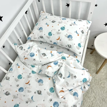 Теплое детское постельное белье 120х60 см с пододеяльником 140х110 см Oh My Kids "Spase" голубой