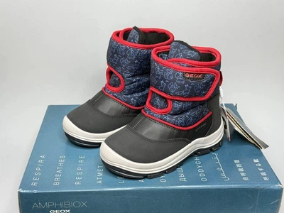 Детские зимние ботинки Geox Flanfil 26 р сапоги мальчику чёрный/синий/красный